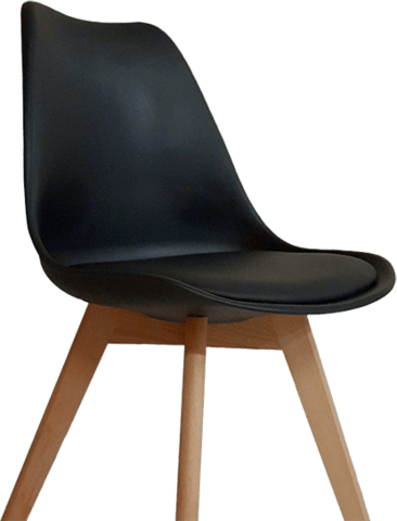 Modern Black Dining Chair with Wooden Legs
